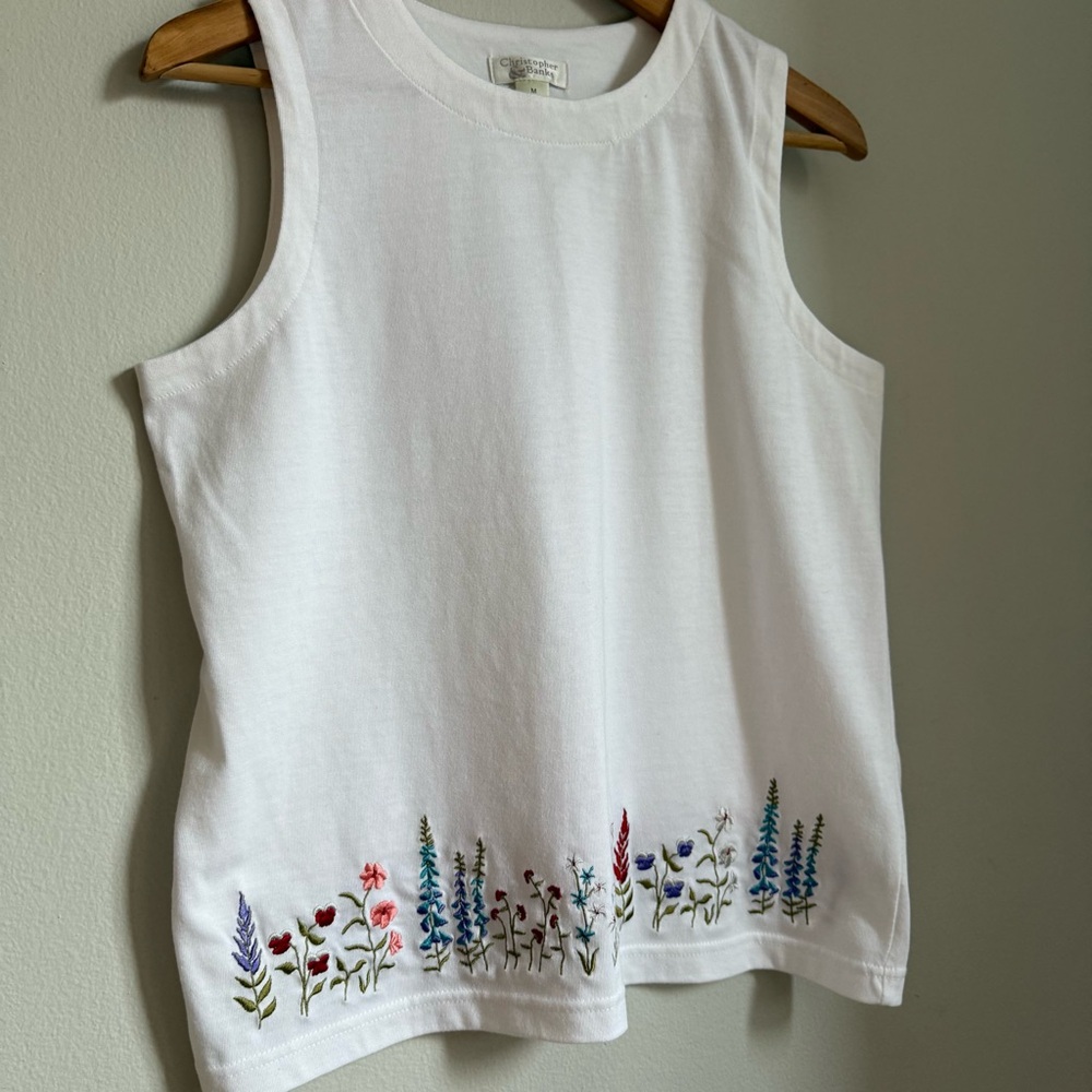 Christopher & Banks White Tank Top with Floral Embroidery - Picture 9 of 11